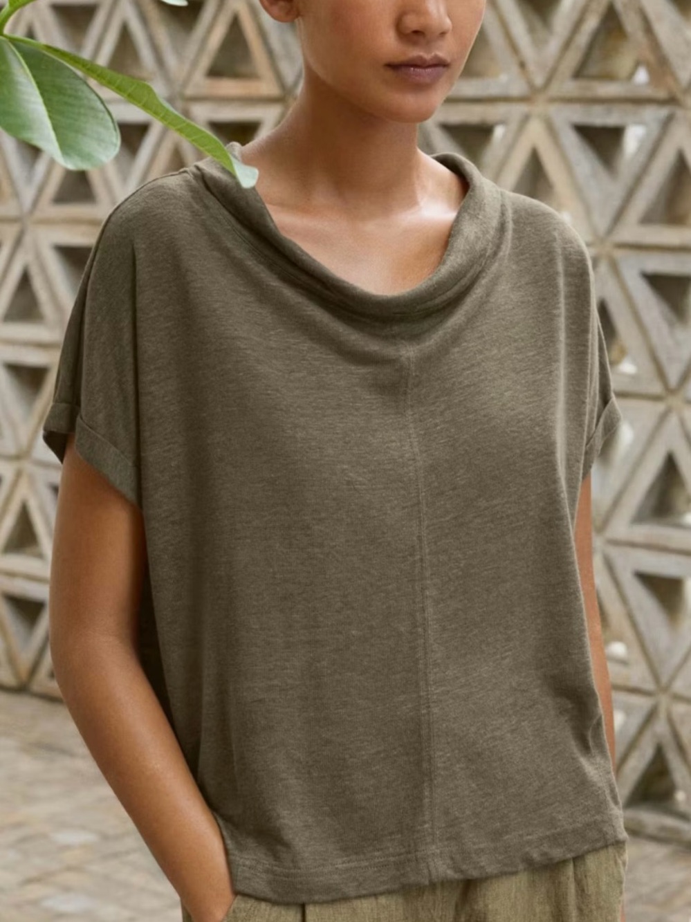 Poetry navy blue linen jersey top